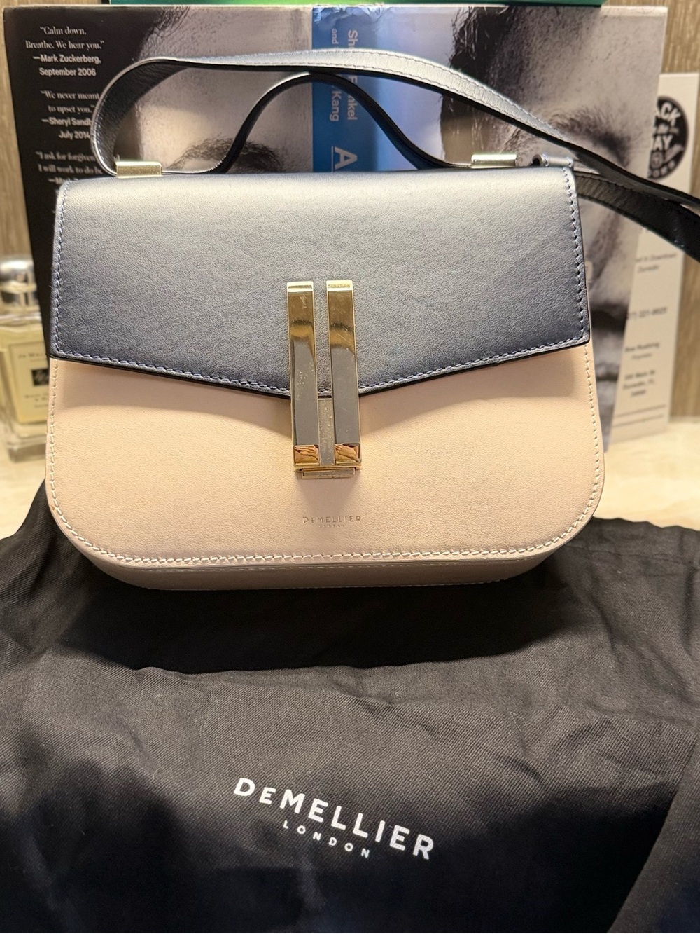 DeMellier Navy and Blush Two-Tone Leather Crossbody